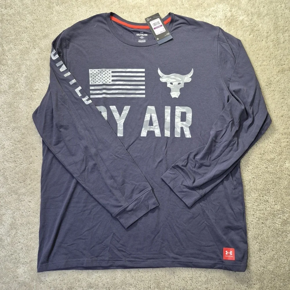 Under Armour Project Rock Shirt Mens 2XL Purple Veterans Day Gym USA Patriotic